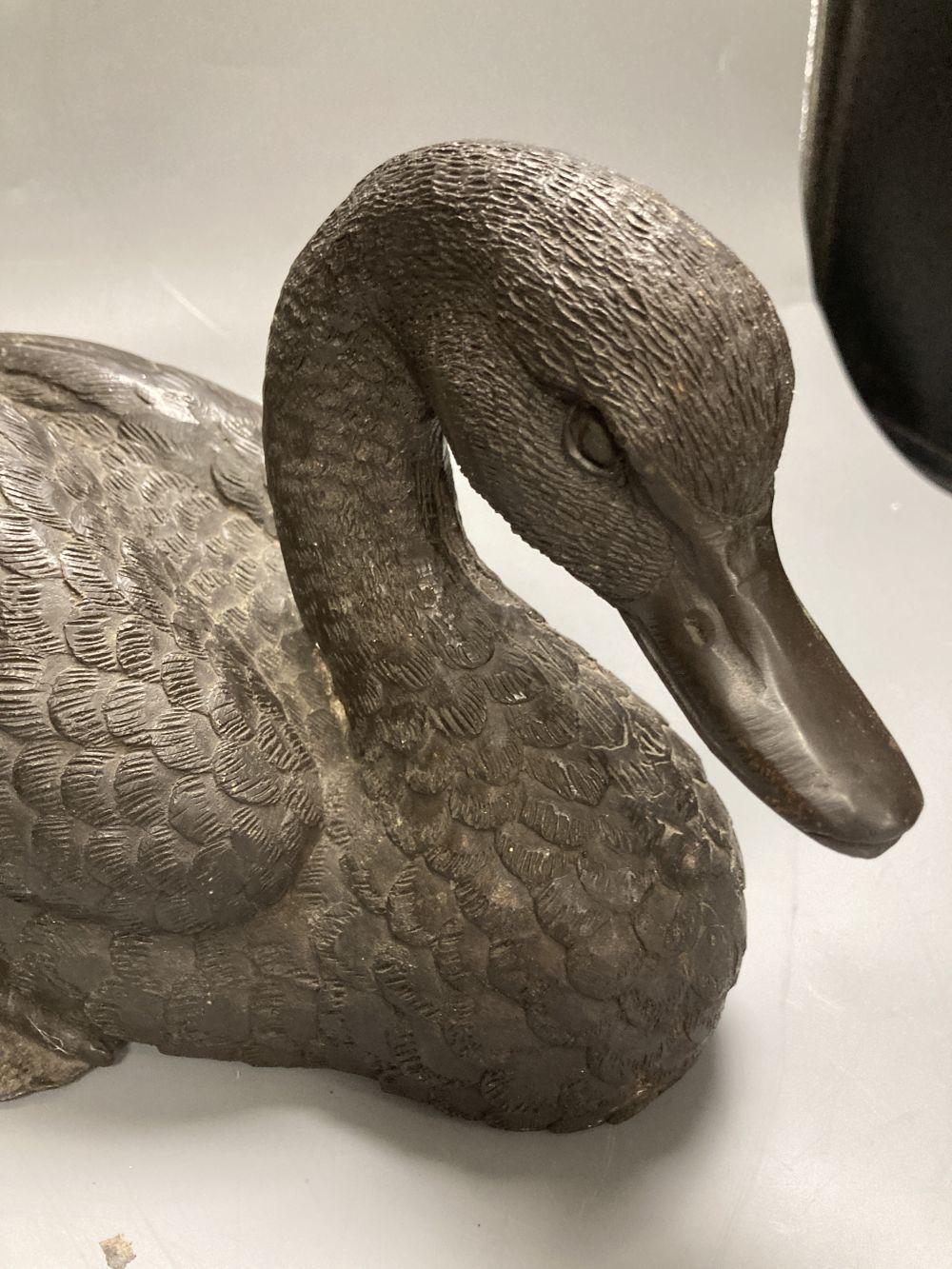 A bronze duck, width 38cm
